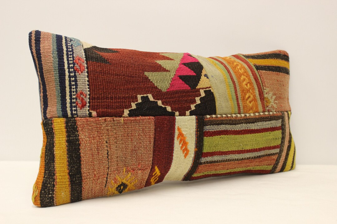 ボヘミアン ランバー パッチワーク ヴィンテージ ラグ ピロー、12 x 24