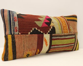 ボヘミアン ランバー パッチワーク ヴィンテージ ラグ ピロー、12 x 24