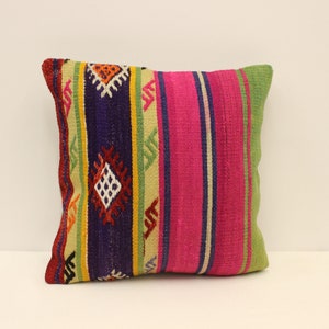 Cuscino Kilim turco 16x16, arredamento della casa, cuscino Kilim, cuscino Kilim tessuto a mano, cuscino Boho, cuscino getta, cuscino, cuscino, rosa, verde, 4kf-879