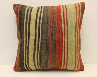 Ethnic Kilim Pillow, 20x20 Turkish Kilim Pillow, Bohemian Carpet Pillow, Handmade Kilim Lumbar, Boho Sham Cover, Sofa Throw Pillow 4ef-674