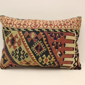 Fodera per cuscino vintage, 16x24 in 40x60 cm, Rosso lombare, Verde, Blu Cuscino Fiammeggiante, Divano Cuscino Kilim Vintage Tribal, 4kaf-432