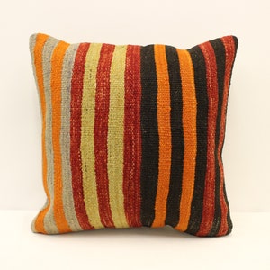 Cuscino fatto a mano Copertina 18x18 in 45x45 cm Marrone Rosso Giallo Fiammeggiante Cuscino Vintage Kilim Cuscino Divano Tribal 4kbf-879