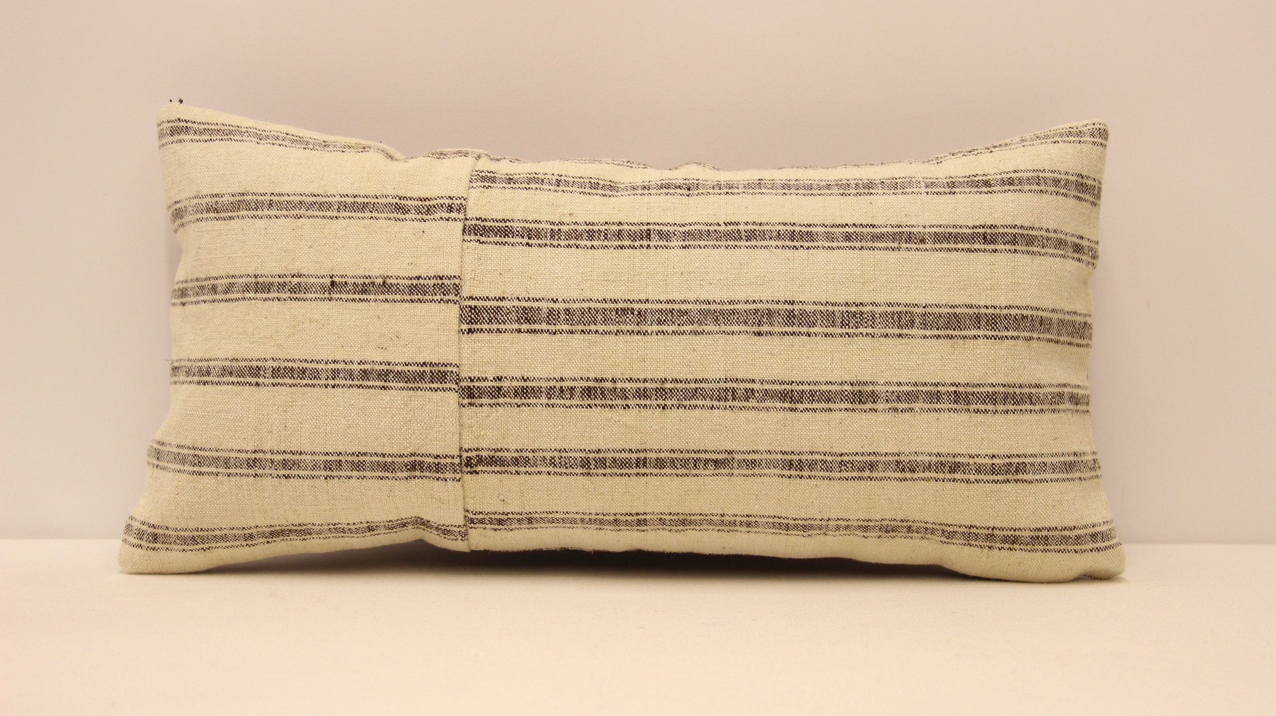 Striped Turkish Kilim Pillow, | Colorful Accent Sofa Pillow  Throw Cushion Cover 10x20 in 25x50 cm, White, Gray, 4yef-466