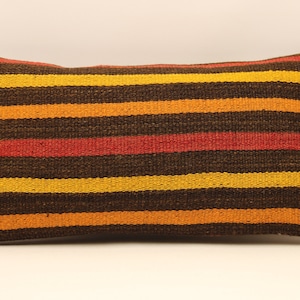 Handwoven Kilim Pillow Cover,Bohemian Kilim Pillow,Traditional Vintage Pillow Cover,Rust Lumbar Pillow,10x20 Turkish Lumbar Pillow 4yef-278
