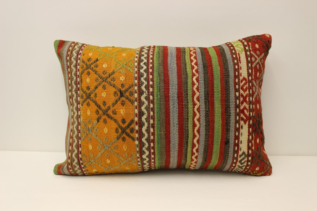 トルコキリムランバーピローカバー：エスニックウールスローピロー、16