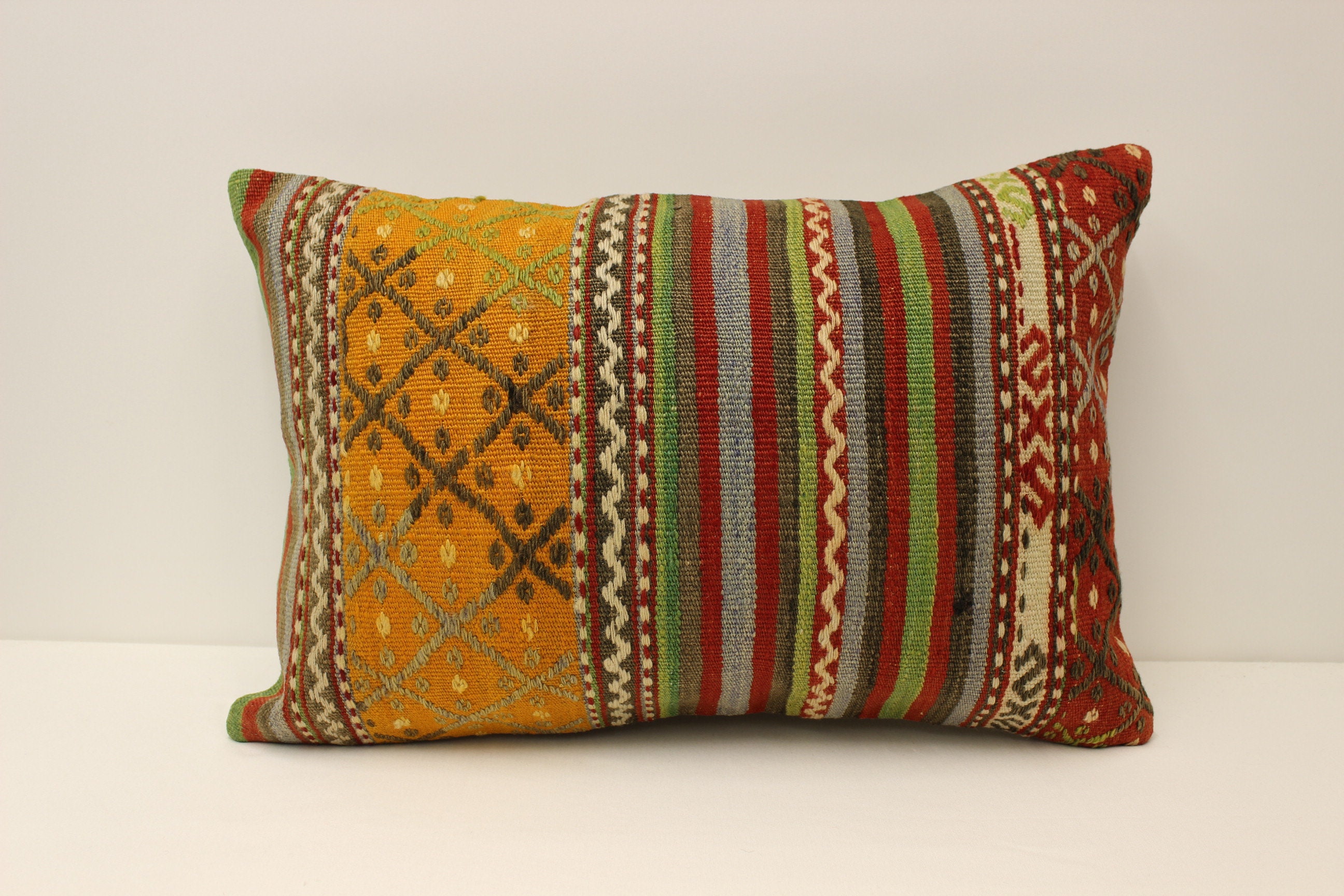 トルコキリムランバーピローカバー：エスニックウールスローピロー、16
