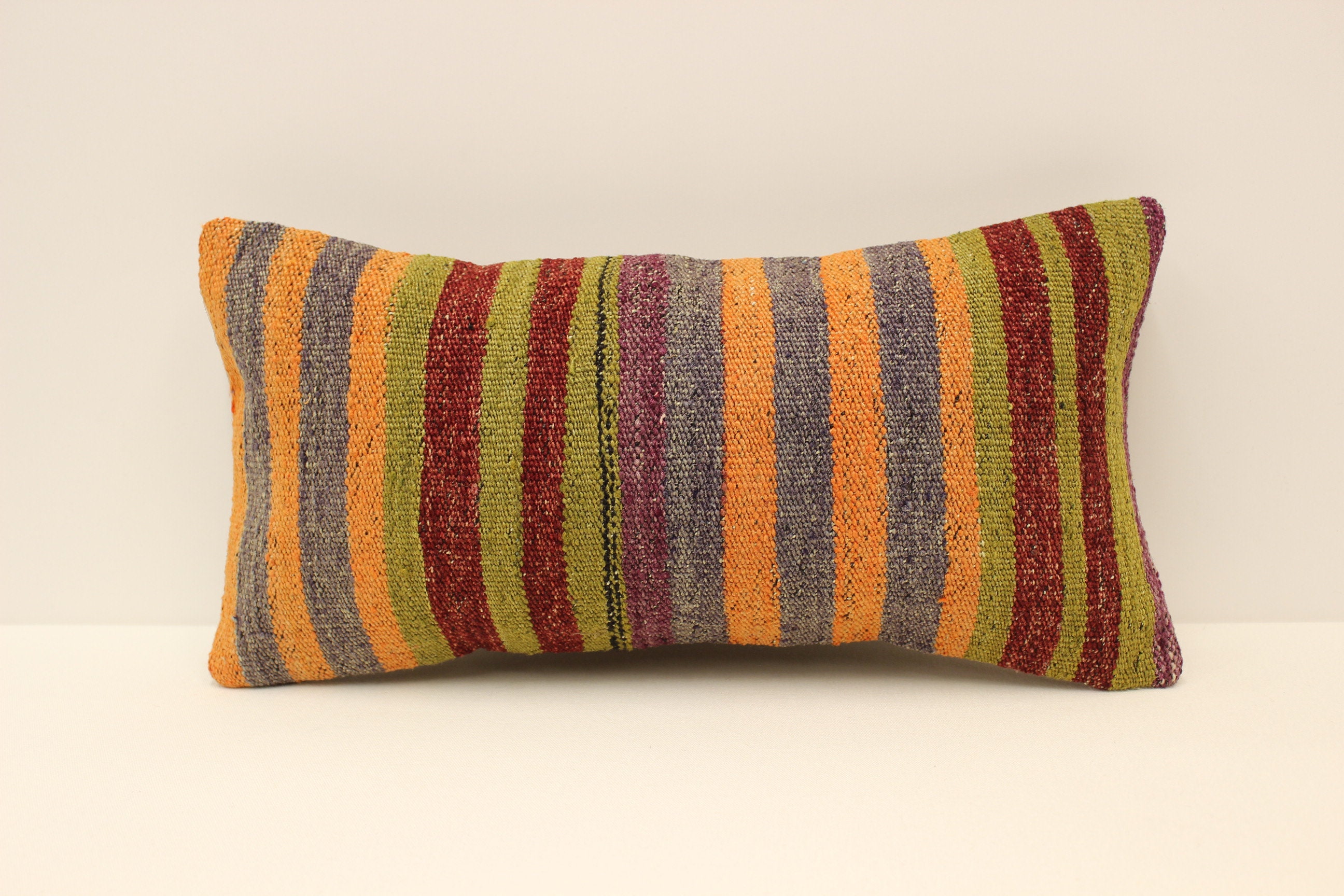 ストライプ柄トルコキリム枕、10 x 20 インチ 25 x 50 cm、腰枕