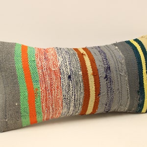 Handwoven Kilim Pillow Cover,Bohemian Kilim Pillow,Traditional Vintage Pillow Cover,Rust Lumbar Pillow,12x20 Turkish Lumbar Pillow 4yef-1248