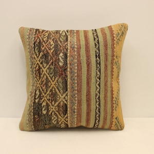 Cuscino Kilim vintage, Fodera per cuscino 16x16, Lombare intrecciato a mano, Cuscino da divano, Cuscino lombare Boho, Fodera per cuscino, Cuscino kilim etnico 4kf-933