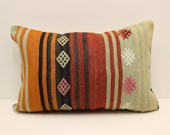 Embroidered Pillow, 16x24 Kilim Pillow Cover, Decorative Sofa Pillow, Authentic Pillow, Throw Pillow Cover, Vintage Pillow Cushion,4kaf-1078