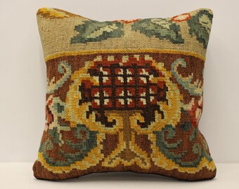 Bolster Pillow Sofa Pillow, 16x16 in 40x40 cm, Bohemian Pillow Vintage Pillow Kilim Cushion, Bedding Pillow 4kf-714