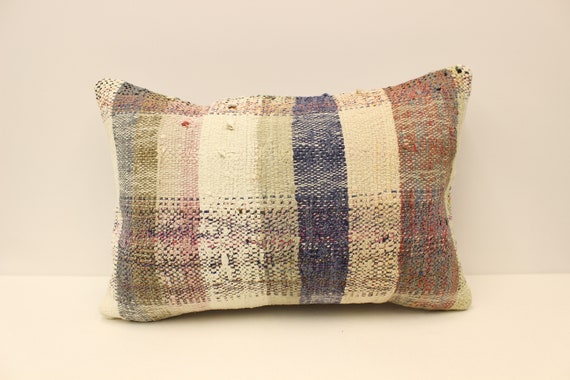 クッションカバー ストライプ キリム ストライプ柄クッションカバー、16 x 24 インチ (40 x 60 cm) 赤 緑 白