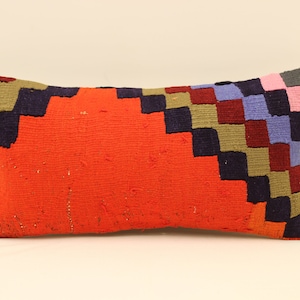 Cuscino etnico Kilim, fodera per cuscino 8x16, cuscino decorativo, fodera per cuscino Kilim, cuscino per tappeto Boho, vasca da bagno kilim lombare 4ykf-464 fatto a mano