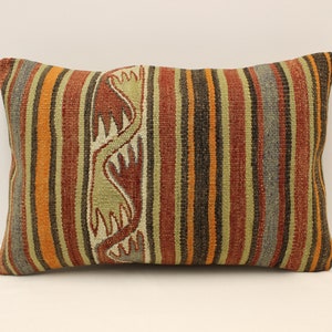 Fodera per cuscino fatta a mano 16x24 in 40x60 cm Marrone lombare nero blu biancheria da letto fiammeggiante cuscino vintage Kilim cuscino divano cuscino 4kaf-476