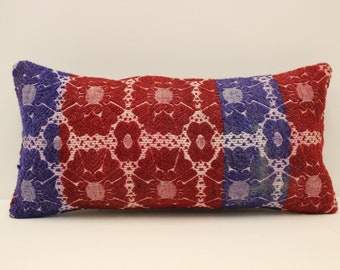 Old Turkish Textile Pillow, 12x24 inches, 30x60 cm, Rug Rillow, Throw Pillow, Art Cushion, Lumbar Pillow Cover, Textile Cushion, 4oaf-1324