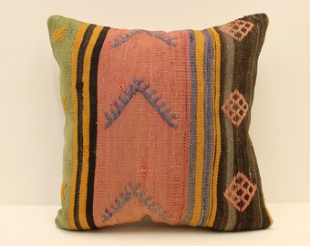 Embroidered Pillow, 16x16 Kilim Pillow Cover, Decorative Sofa Pillow, Authentic Pillow, Throw Pillow Cover, Vintage Pillow Cushion, 4kf-1776