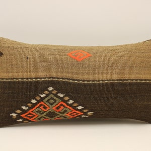 Fodera per cuscino fatta a mano, 10x20 in 25x50 cm Lombare Marrone, Nero, Fiammeggiante Cuscino da letto Vintage Kilim Cuscino, Divano Tribal Pillow,4yef-817