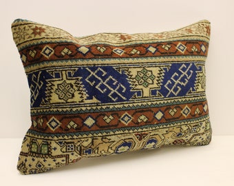 Rug Throw Pillow, 16x24 in( 40x60 cm) Lumbar Pillow, Turkish Pillow Cushion, Art Deco Pillow Cover, Vintage Sofa pillow, 4kaf-1099