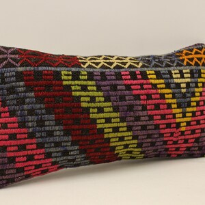 Bohemian Cushion Wool pillow Sofa Pillow Bed Pillow  10x20 in Lumbar Pillow Kilim Pillow Throw Pillow 4yef-554