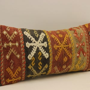 Cuscino fatto a mano Copertina 10x20 in 25x50 cm Lumbar Marrone Nero Blu Fiammeggiante Cuscino Vintage Kilim Cuscino Divano Tribal 4yef-914