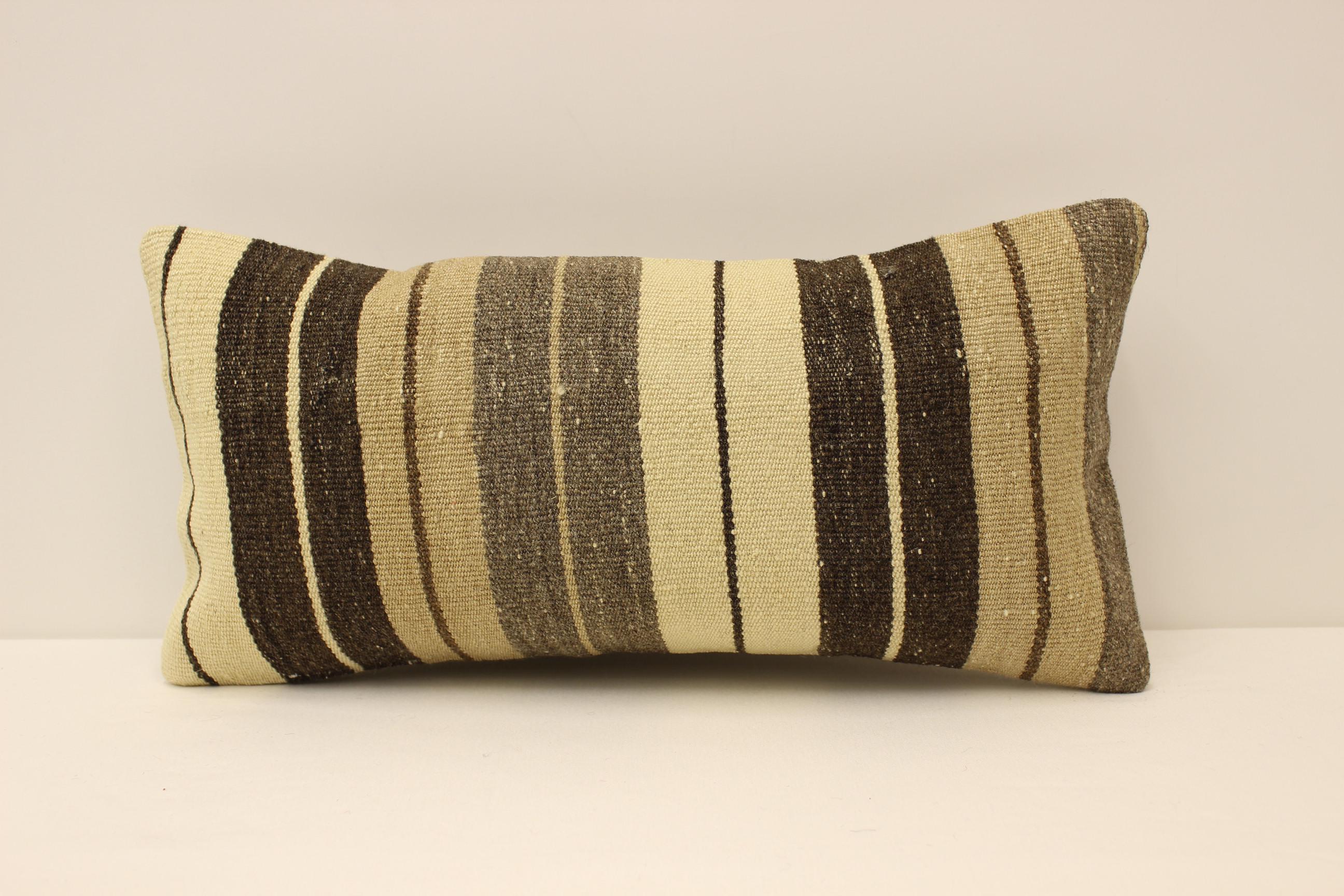 クッションカバー ストライプ キリム ヴィンテージウールキリムランバーピローカバー：ストライプ幾何学模様