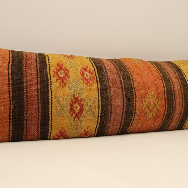 Handmade King size kilim pillow cover 12x48 inch (30x120 cm) lumbar Flaming Kilim pillow cover Bedding Pillow Kilim Oblong 4oyf-245