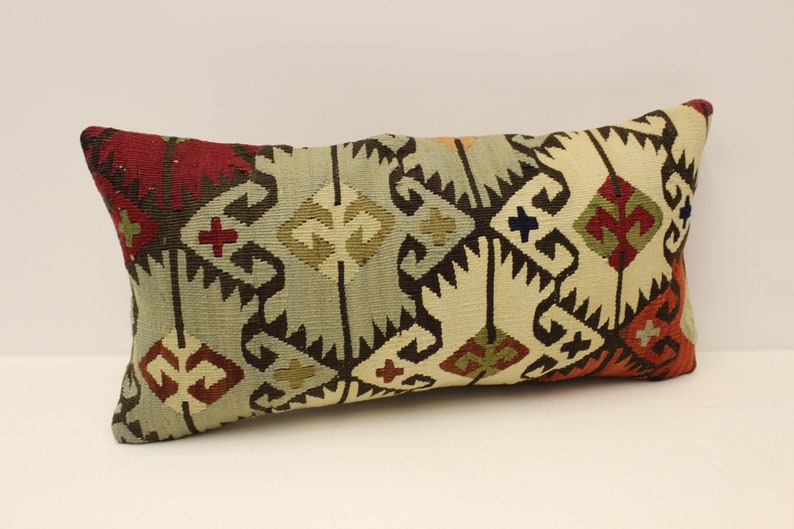Turkish Kilim Pillow 12x24 Inches 30x60 Cm Rug Rillow Throw Pillow Art