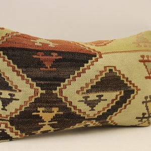 Cuscino Kilim 12x20, Cuscino Kilim turco, Cuscino Boho Kilim, Kilim intrecciato a mano, Cuscino Boho, Cuscino, Fatto a mano Kilim Lombar 4oef-1447