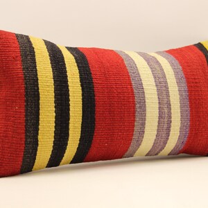 Handwoven Kilim Pillow Cover,Bohemian Kilim Pillow,Traditional Vintage Pillow Cover,Rust Lumbar Pillow,10x20 Turkish Lumbar Pillow 4yef-353