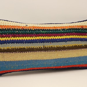 Handwoven Kilim Pillow Cover,Bohemian Kilim Pillow,Traditional Vintage Pillow Cover,Rust Lumbar Pillow,10x20 Turkish Lumbar Pillow 4yef-699