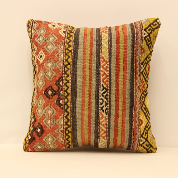 Decorative pillow 16x16 Turkish kilim cover, home living design sofa  pillow, vintage rustic throw pillov covers pillow old cushion, 4kf-171