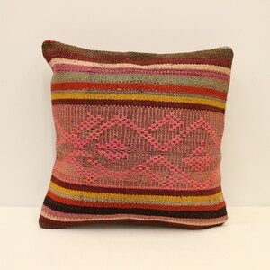 Cuscino geometrico, Cuscino kilim turco 16x16, Cuscino Kilim tessuto a mano, Cuscino decorativo, Fodera per cuscino, Cuscino in moquette Boho 4kf-950