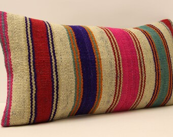 Embroidered Pillow, 12x24 Kilim Pillow Cover, Decorative Sofa Pillow, Authentic Pillow, Throw Pillow Cover, Vintage Pillow Cushion, 4oaf-241