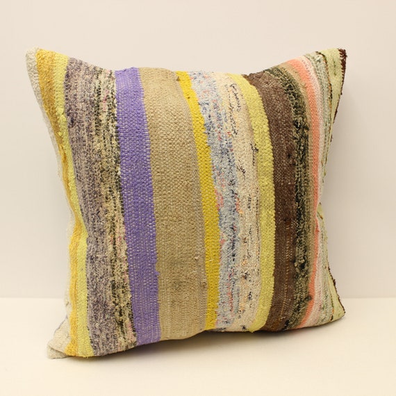 クッションカバー ストライプ キリム 24 x 24 インチ ストライプ キリム ピロー、60 x 60 cm 幾何学