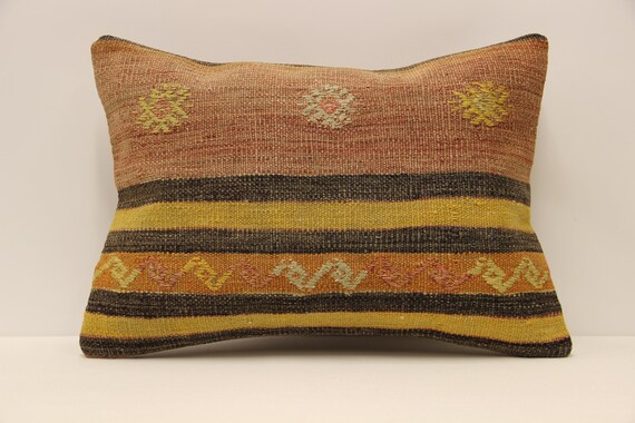 ストライプ柄 ランバーキリム枕 14 x 20 インチ (35 x 50 cm