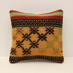 Handwoven Kilim Pillow Cover,Bohemian Kilim Pillow,Traditional Vintage Pillow Cover,Rust Lumbar Pillow,12x12 Turkish Lumbar Pillow 4of-131