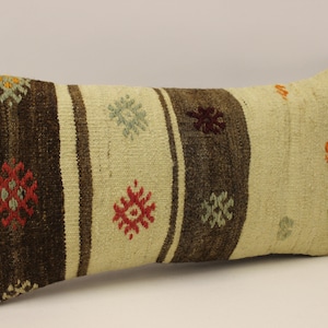 Handwoven Kilim Pillow Cover,Bohemian Kilim Pillow,Traditional Vintage Pillow Cover,Rust Lumbar Pillow,12x20 Turkish Lumbar Pillow  4yef-780