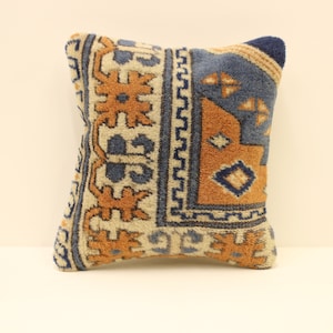 Handwoven Kilim Pillow Cover,Bohemian Kilim Pillow,Traditional Vintage Pillow Cover,Rust Lumbar Pillow,12x12 Turkish Lumbar Pillow 4of-1228