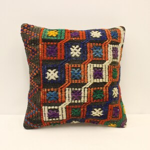 Fodera per cuscino fatta a mano, 16x16 in 40x40 cm Nero Rosso Arancio Minimalista Fiammeggiante Cuscino, Vintage Kilim Cuscino Divano Tribal, 4kf-992