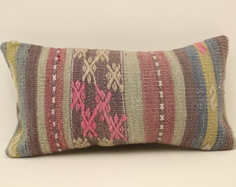 Kilim Pillow Cover, 8x16 inches 20x40 cm, Lumbar Pillow Kilim Cushion, Throw Pillow Cover, Sofa Pillow, Vintage Pillow, 4ykf-250
