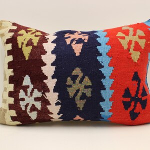 Fodera per cuscino fatta a mano, 16x24 in 40x60 cm, Cuscino da letto lombare marrone nero blu fiammeggiante, Cuscino divano vintage Kilim cuscino, 4kaf-1068