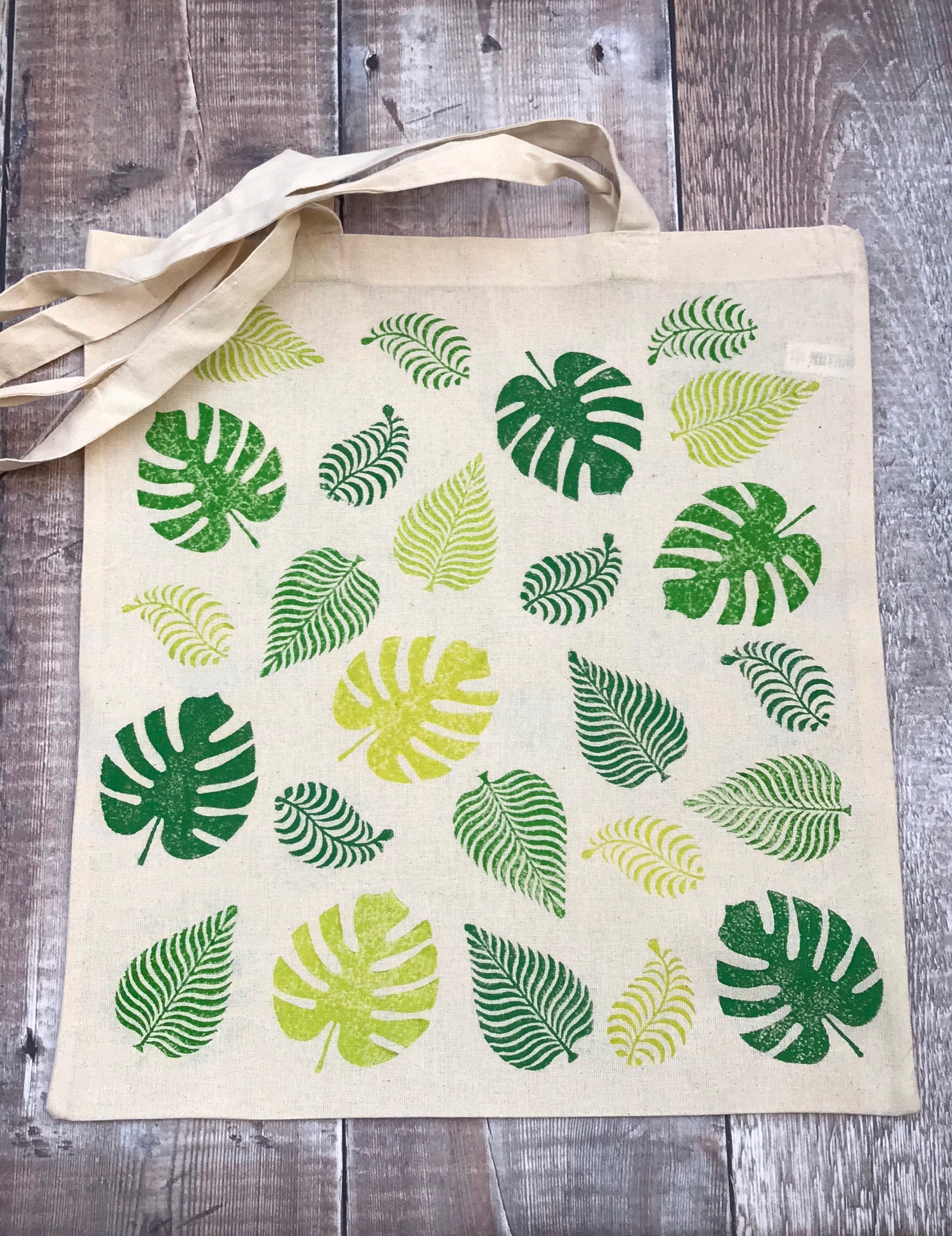 Handprinted Tropical Leaf Tote Bag Etsy