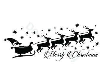 Christmas SVG Silhouette - Santas Sleigh Vector Images Clipart -Cutting Files SVG Image  -Reindeer Silhouettes - Eps, Png ,Dxf