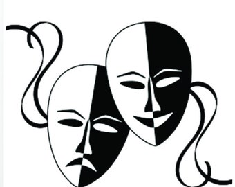 Drama Masks  2 SVG Files - Vector Images Clipart - Masks for Vinyl Cutting Files SVG Image -Eps, Png ,Dxf  Stencil Clip Art