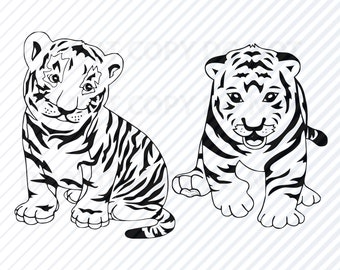 Download Baby Tiger 3 SVG Black & white Transfer Vector Images | Etsy
