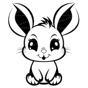 Niedliche Baby Hase SVG & PNG Dateien, Waldtiere Clipart Silhouette Vektor Bild, Kinder Malseite SVG, transparenter Hintergrund