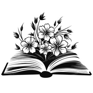 Book Clipart-one open book with plant design elements