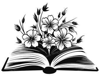 Floral Book SVG – Open Book with Flowers Vector (Digital Download)