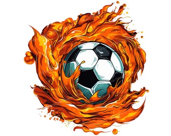 Flammender Fußball Png für Sublimation & T-Shirt Designs, Fußball Clipart digitaler Download