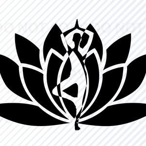 ヨガ ロータス SVG シルエット - 女性ヨガ ベクター画像 クリップアート SVG ファイル - ヨガ ロゴ 蓮の花 - Eps、Png、Dxf - クリップアート
